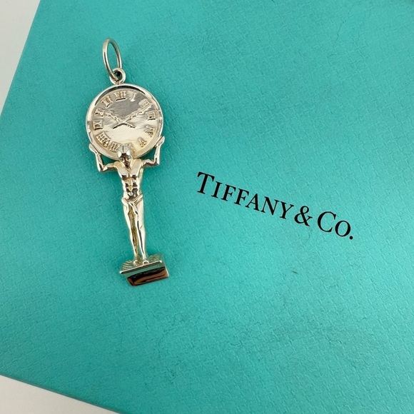 RARE Tiffany & Co. Atlas Holding Clock Charm Sterling Silver - Picture 1 of 6